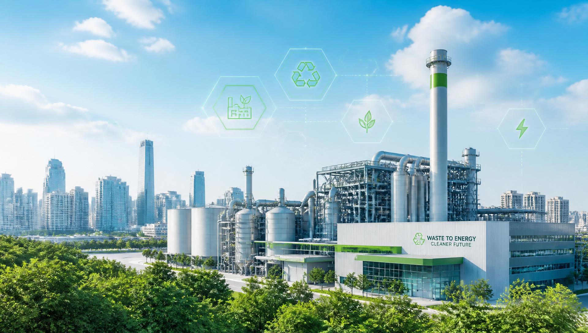 Мусороперерабатывающий комплекс EcoIntel на фоне города